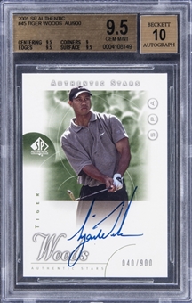 2001 SP Authentic Golf "Authentic Stars" Autograph #45 Tiger Woods Signed Rookie Card (#040/900) - BGS GEM MINT 9.5/BGS 10